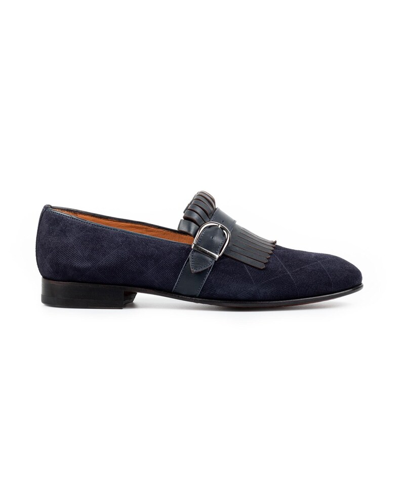 Men's Neblina Navy Suede Leather Single Monk Strap Dress Shoes image 5