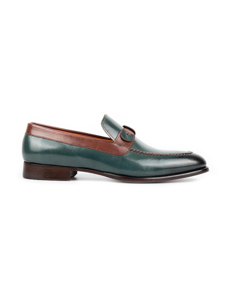 Men's Tahan Green Crust Buffalo Leather Loafers, Blake Stitched Dress Shoes image 5