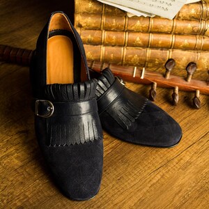 Men's Neblina Navy Suede Leather Single Monk Strap Dress Shoes image 3