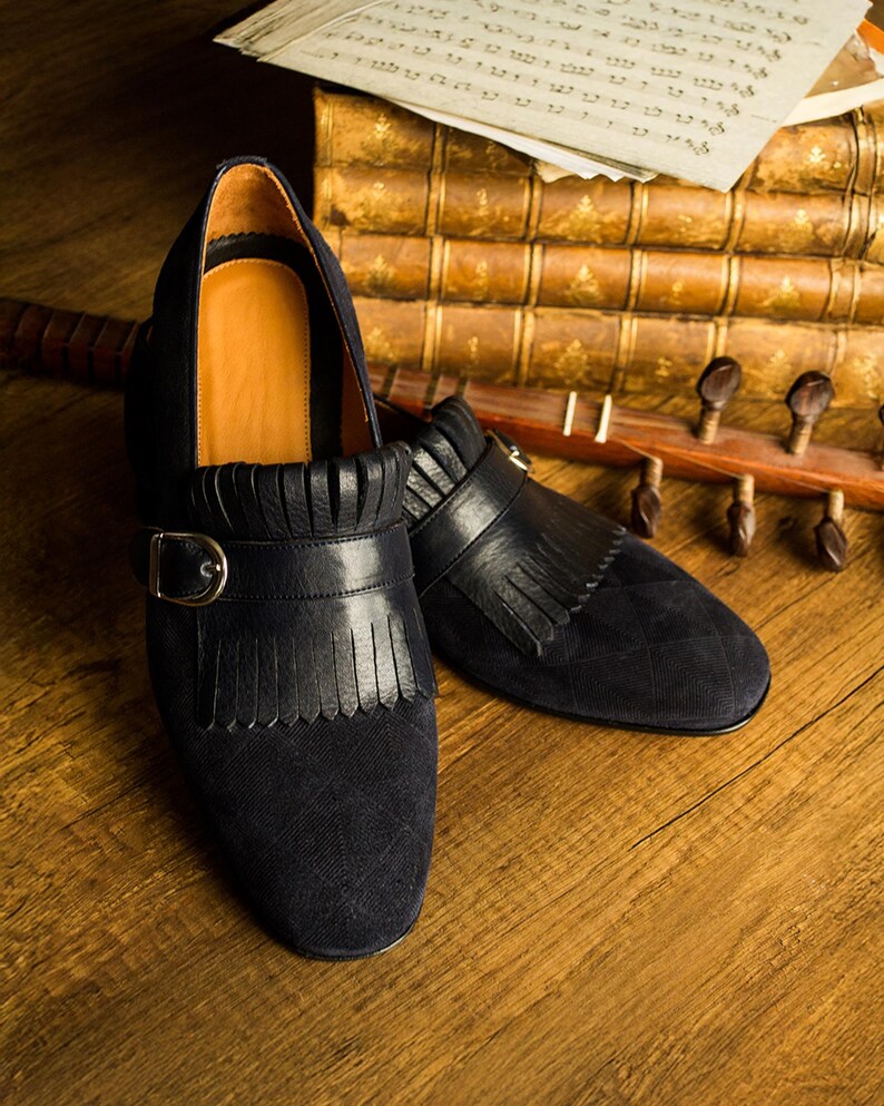 Men's Neblina Navy Suede Leather Single Monk Strap Dress Shoes image 3