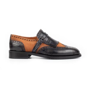 Men's Kabru Navy-Tan Leather Monk Strap Dress Shoes image 5