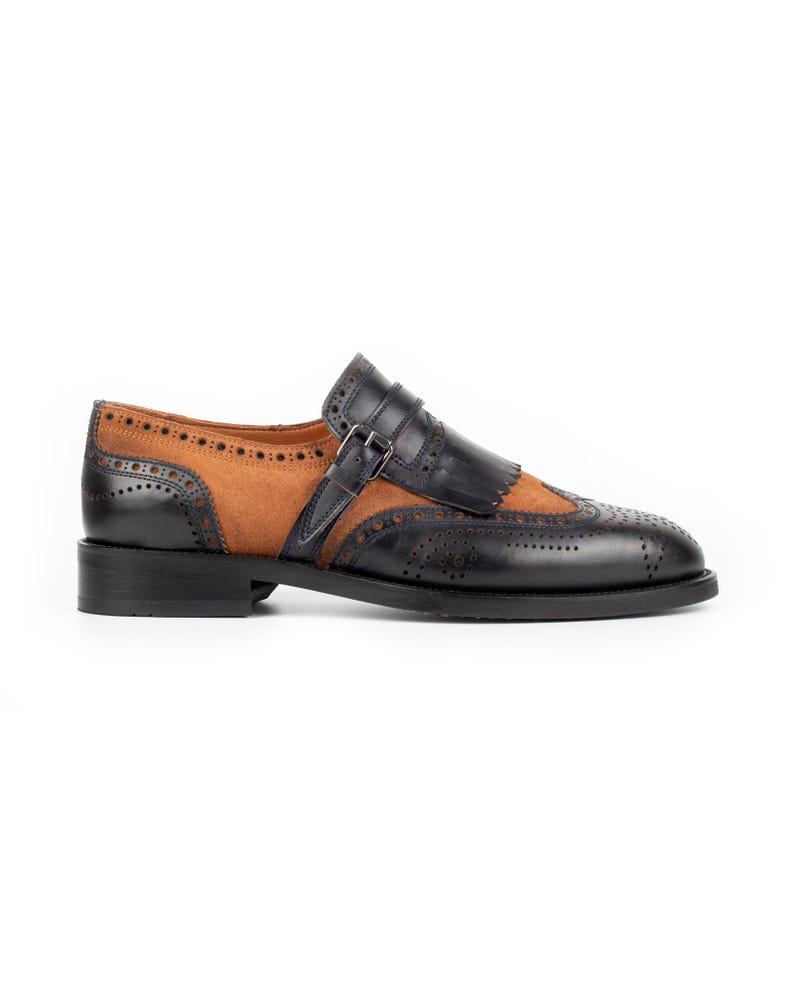 Men's Kabru Navy-Tan Leather Monk Strap Dress Shoes image 5