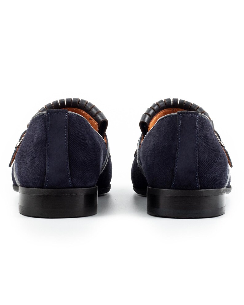 Men's Neblina Navy Suede Leather Single Monk Strap Dress Shoes image 7