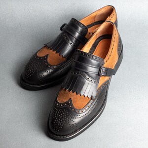 Men's Kabru Navy-Tan Leather Monk Strap Dress Shoes image 2