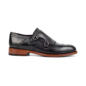 Men's Lhotse Black Leather Double Monk Strap Dress Shoes, Blake Stitched image 5
