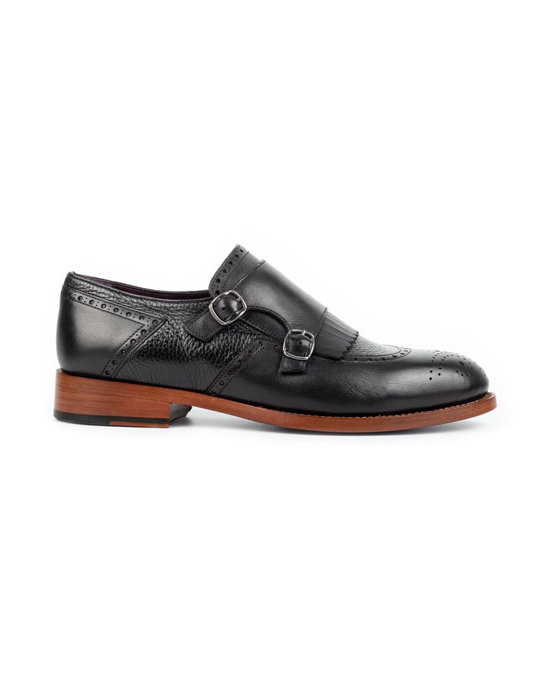 Men's Lhotse Black Leather Double Monk Strap Dress Shoes, Blake Stitched image 5