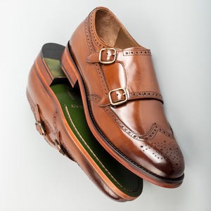 Herren Kazbek Tan Leder Doppel Monk Strap Kleid Schuhe Bild 2
