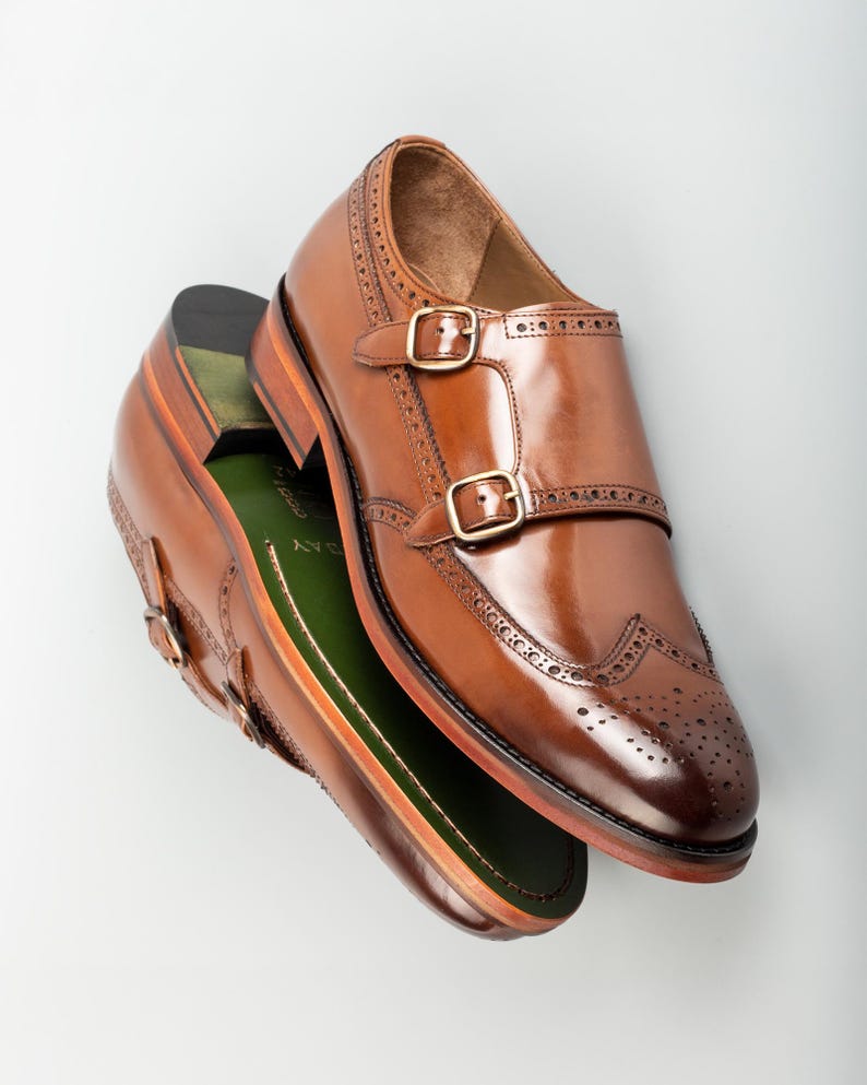 Herren Kazbek Tan Leder Doppel Monk Strap Kleid Schuhe Bild 2
