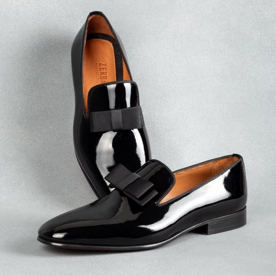 TOLIMA BLACK Handcrafted Patent Leather Opera Pumps Tuxedo Loafer
