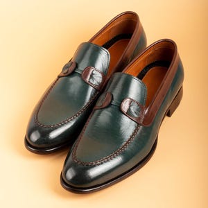 Men's Tahan Green Crust Buffalo Leather Loafers, Blake Stitched Dress Shoes image 3