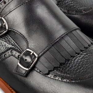 Men's Lhotse Black Leather Double Monk Strap Dress Shoes, Blake Stitched image 6