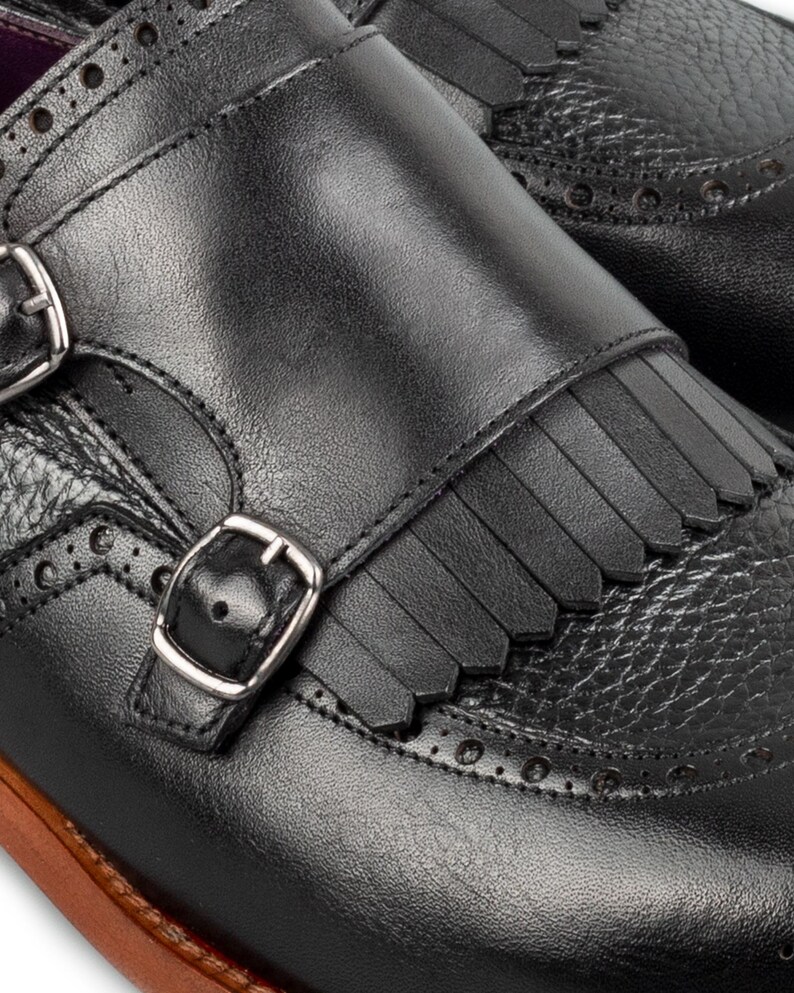 Men's Lhotse Black Leather Double Monk Strap Dress Shoes, Blake Stitched image 6