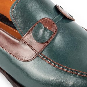 Men's Tahan Green Crust Buffalo Leather Loafers, Blake Stitched Dress Shoes image 6