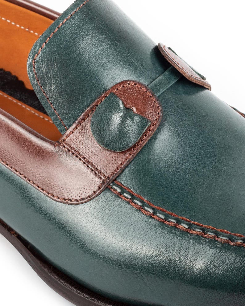 Men's Tahan Green Crust Buffalo Leather Loafers, Blake Stitched Dress Shoes image 6