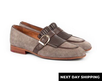 Zerbay Nevado Men&#39;s Mink Single Monk Strap Suede Leather Handcrafted Dress Shoes Microlight Outsole Gift Full Standard Size Blake Stitched