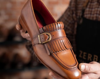 Men's Nevado Tan Leather Single Monk Strap Dress Shoes
