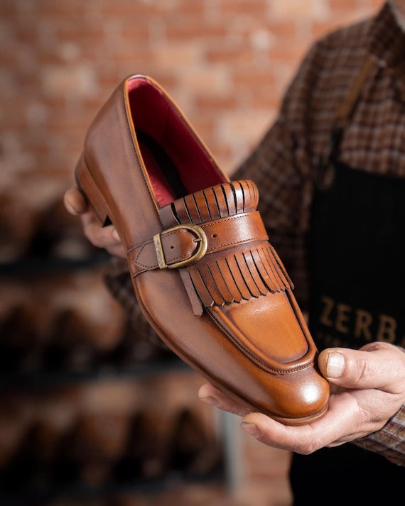 Men's Nevado Tan Leather Single Monk Strap Dress Shoes Men's Nevado Tan Leather Single Monk Strap Dress Shoes