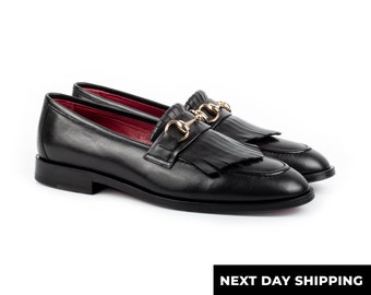 Zerbay Jengish Herren Black Top Grain Kalbsleder Loafer Handgefertigte Kleidschuhe Ledersohlengeschenk Volle Standardgröße Blake genäht