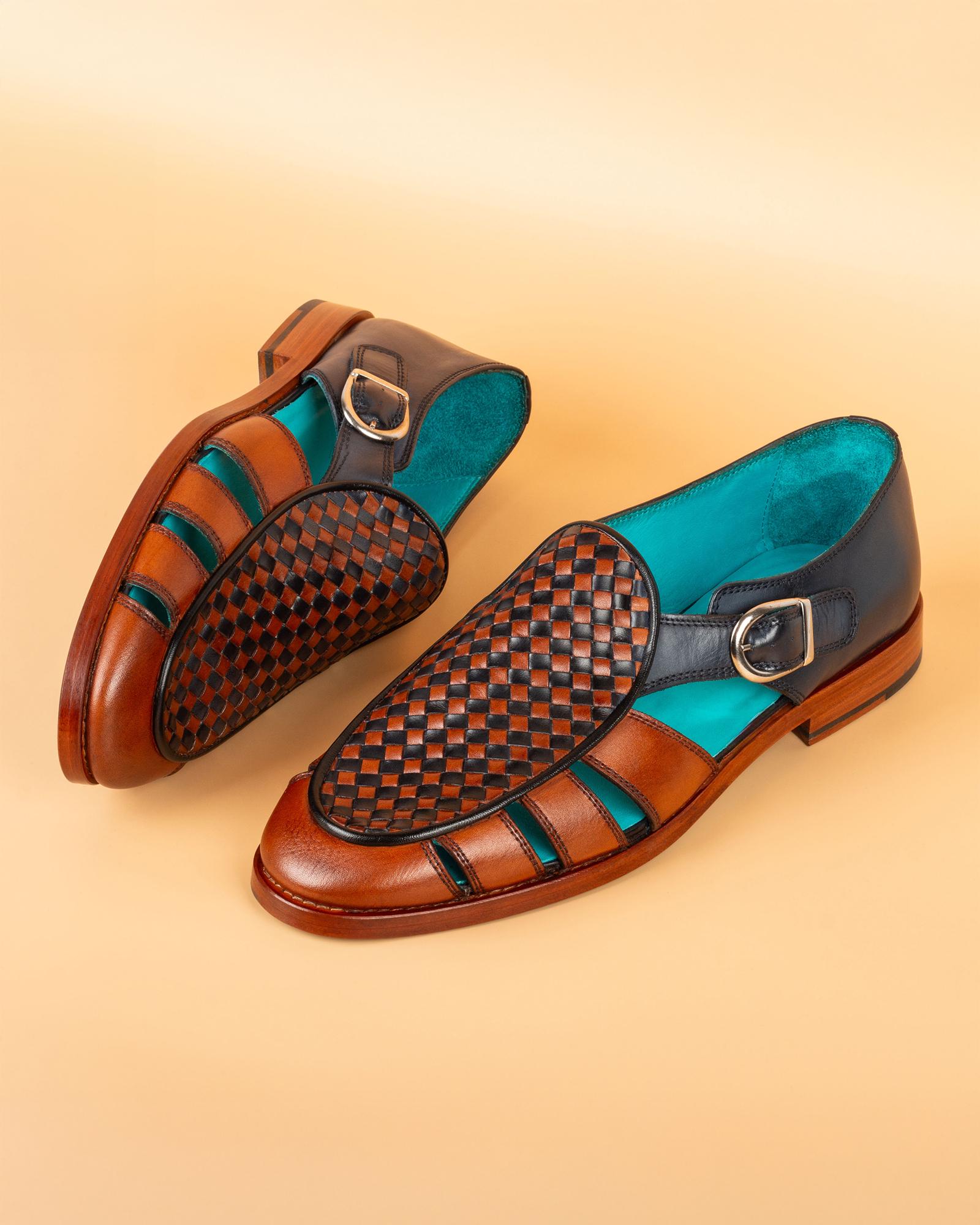 Men's Kinabalu Navy-Tan Calf Leather Blake Stitched Sandal