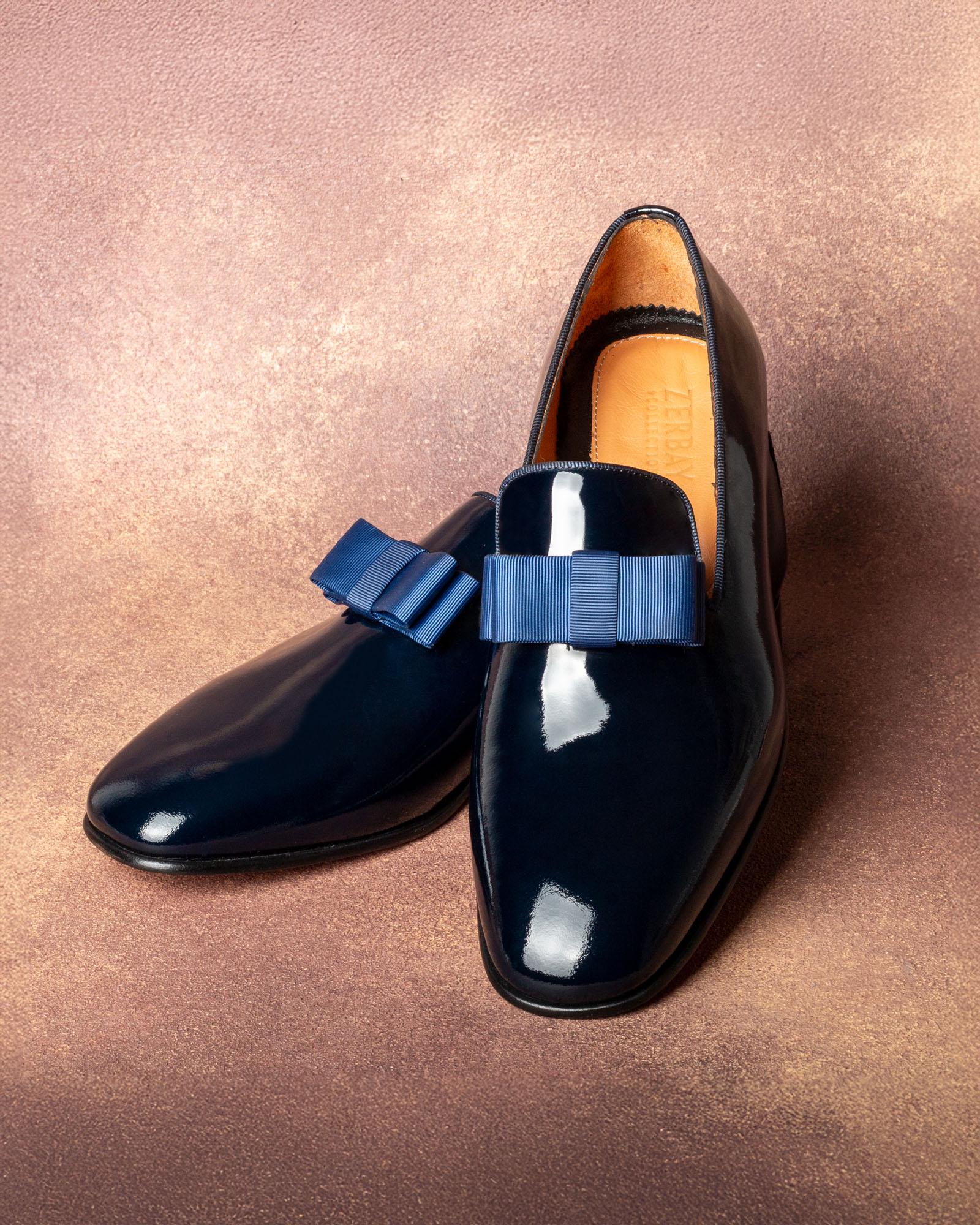 Men's Tolima Navy Patent Leather Opera Pumps, Blake Stitched