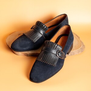 Men's Neblina Navy Suede Leather Single Monk Strap Dress Shoes image 4