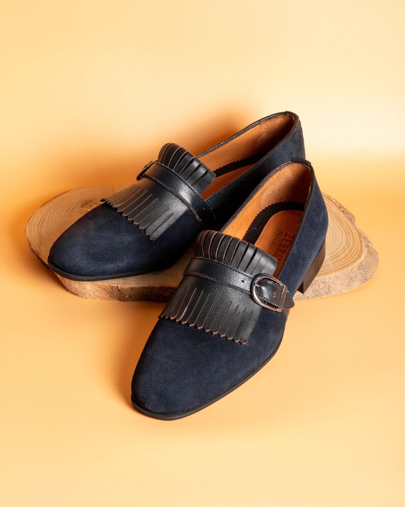 Men's Neblina Navy Suede Leather Single Monk Strap Dress Shoes image 4