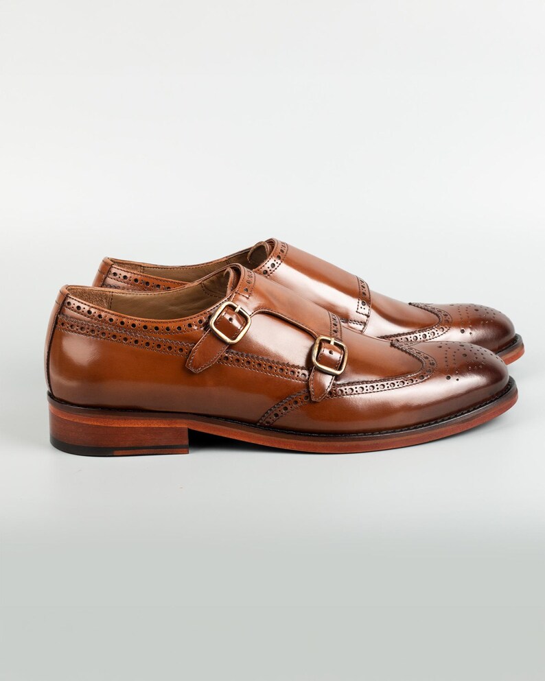Herren Kazbek Tan Leder Doppel Monk Strap Kleid Schuhe Bild 4
