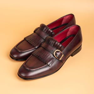 Men's Nevado Bordeaux Leather Single Monk Strap Dress Shoes, Blake Stitched image 1
