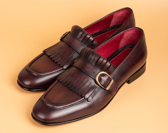 Men's Nevado Bordeaux Leather Single Monk Strap Dress Shoes, Blake Stitched