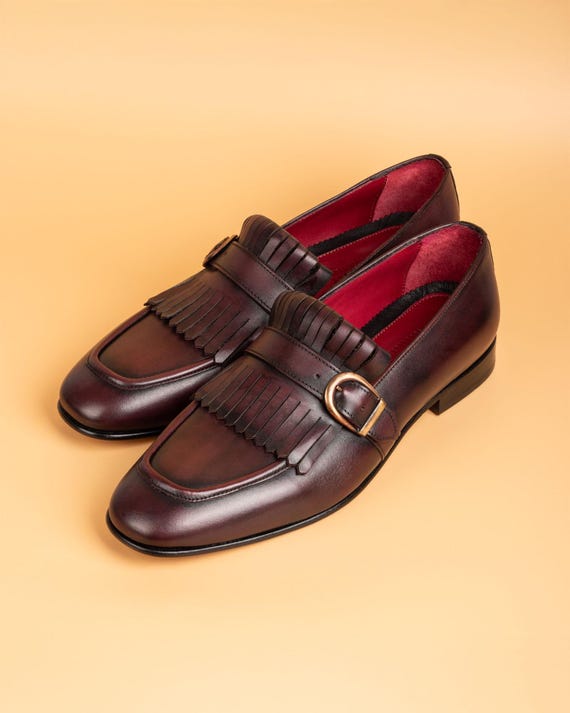 Men's Nevado Bordeaux Leather Single Monk Strap Dress Shoes, Blake Stitched