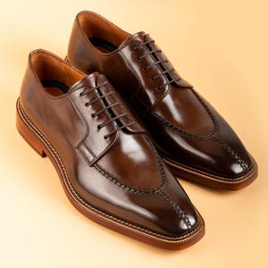 Men's Ontake Brown Handpainted Crust Leather Split Toe Derby Dress Shoes