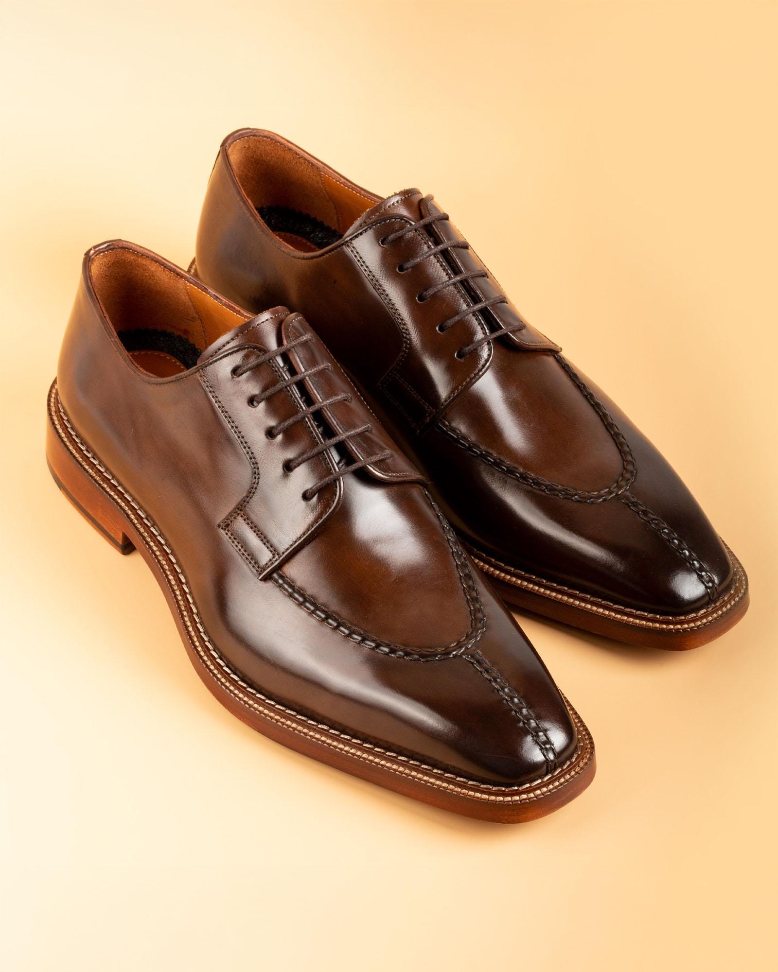Zelli Chestnut Brown Calfskin‎ Leather Split Toe Oxford Lace Up Dress Shoes 10M Allen Split Toe Derby main image 2