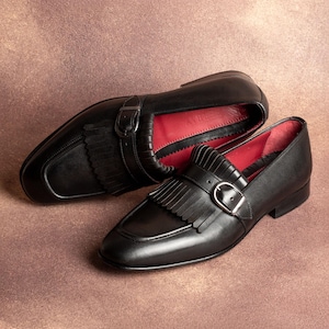 Men's Nevado Black Leather Single Monk Strap Dress Shoes, Blake Stitched image 1