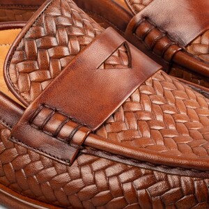 Men's Mawenzi Tan Leather Mules: Men's Patterned Calfskin Half Shoes image 6