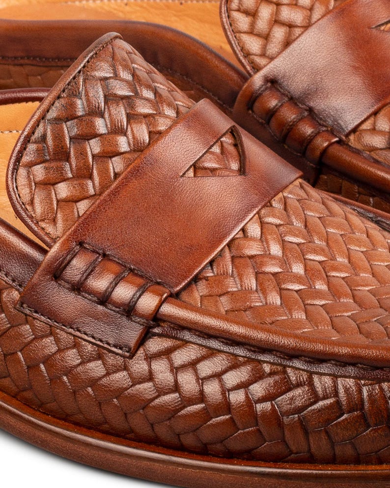 Men's Mawenzi Tan Leather Mules: Men's Patterned Calfskin Half Shoes image 6