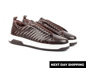 Zerbay Kamet Men&#39;s Brown Casual Slip On Tressed Calf Leather Handcrafted Shoes Gift Eva Outsole Full Standard Size Side Wall Sole Stitched
