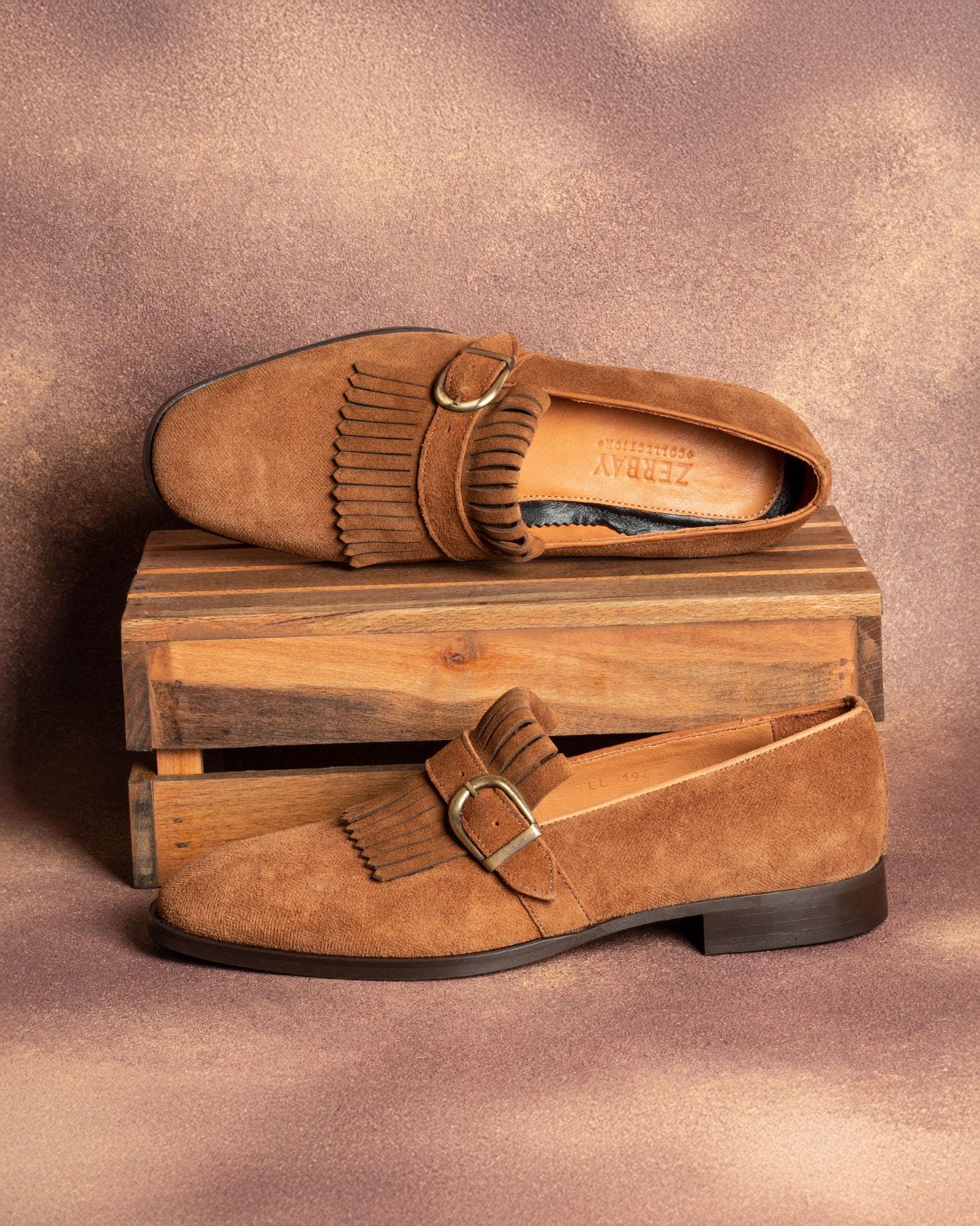 Zerbay Collection Neblina Tobacco Suede Fringe Single Monk Loafer Shoes Size 43 Men main image 2