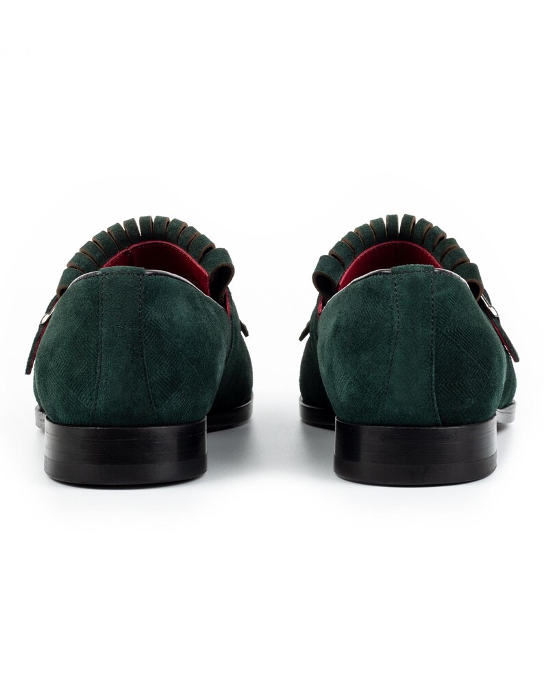 Men's Neblina Green Suede Leather Monk Strap Shoes, Blake Stitched Dress Shoes image 7