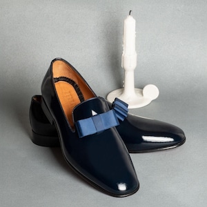 Men's Tolima Navy Patent Leather Opera Pumps, Blake Stitched Tuxedo Loafers