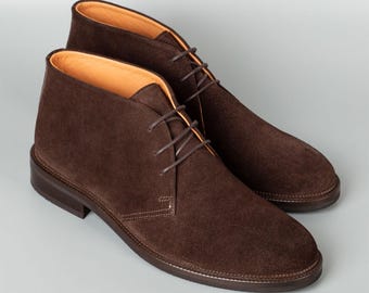 Men's Rainier Brown Suede Leather Chukka Boots, Blake Stitched