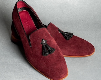 Men's Hekla Bordeaux Suede Leather Tassel Loafers, Blake Stitched