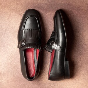 Men's Nevado Black Leather Single Monk Strap Dress Shoes, Blake Stitched image 3