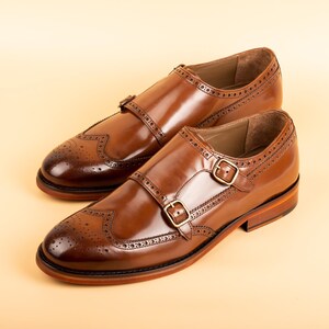 Herren Kazbek Tan Leder Doppel Monk Strap Kleid Schuhe Bild 1