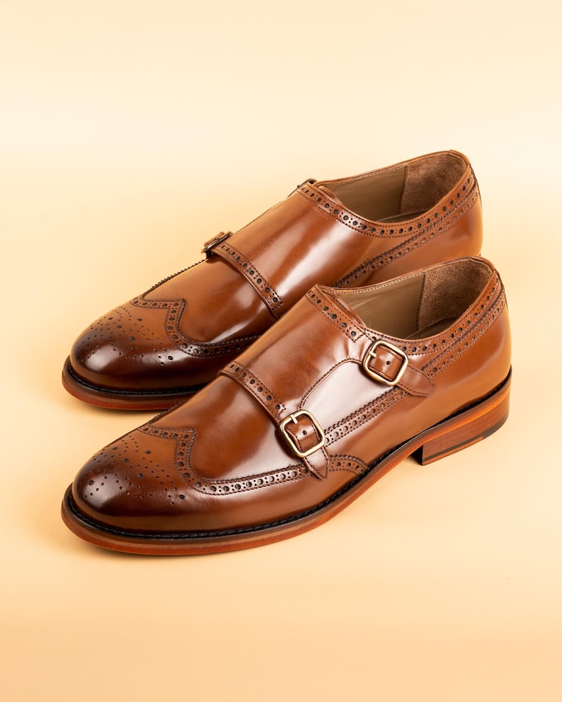 Herren Kazbek Tan Leder Doppel Monk Strap Kleid Schuhe Bild 1