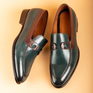 Men's Tahan Green Crust Buffalo Leather Loafers, Blake Stitched Dress Shoes image 4