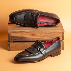 Men's Nevado Black Leather Single Monk Strap Dress Shoes, Blake Stitched image 2