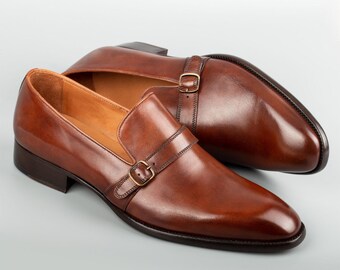Herren Lucania Tan Kalbsleder Single Monk Strap Kleid Schuhe, Blake genäht