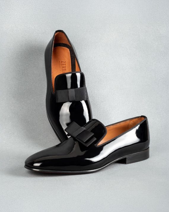 Men's Tolima Black Patent Leather Opera Pumps: Blake Stitched