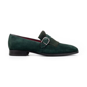 Men's Neblina Green Suede Leather Monk Strap Shoes, Blake Stitched Dress Shoes image 5