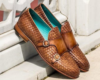 Men's Taranaki Tan Leather Double Monk Strap Dress Shoes